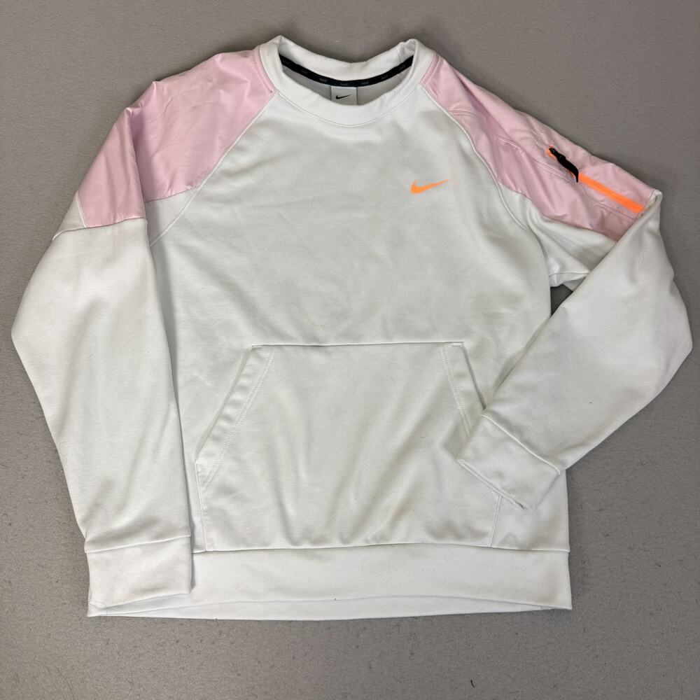 Nike Therma-FIT Crewneck Sweatshirt Adult L White Pink Orange Sleeve Zip